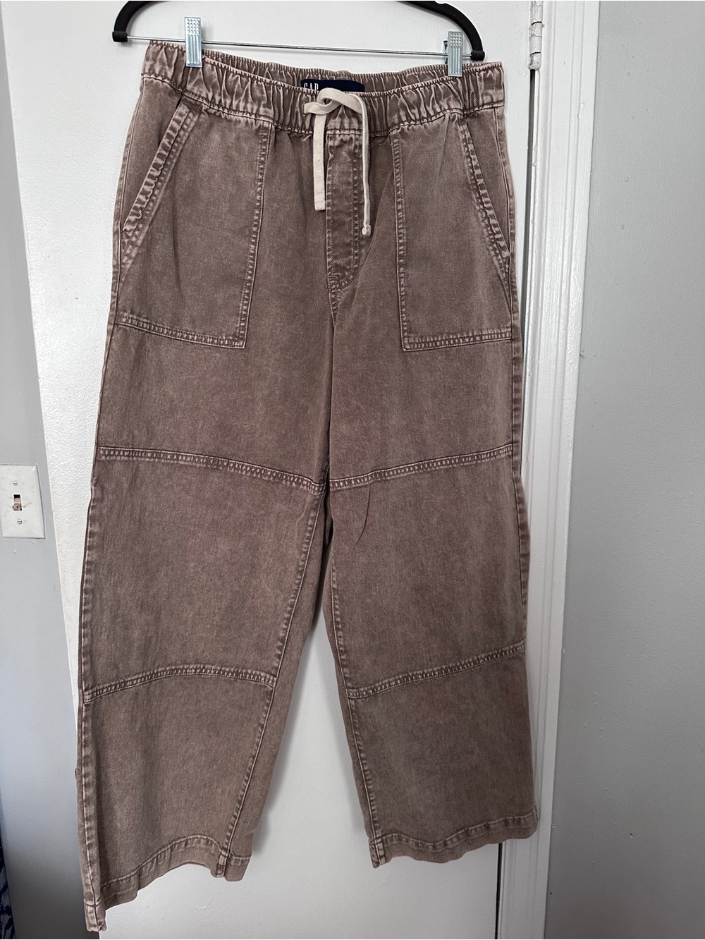 Drawstring Utility Wide-Leg Barrel Pants in Taupe